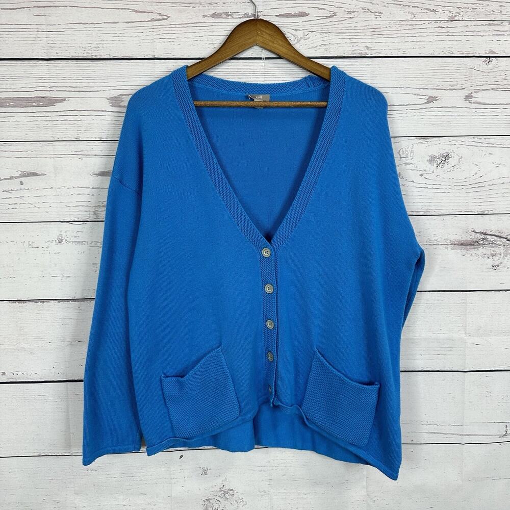 J Jill Cardigan‎ Sweater Womens Large Blue Knit Pockets Vneck Basic Layering